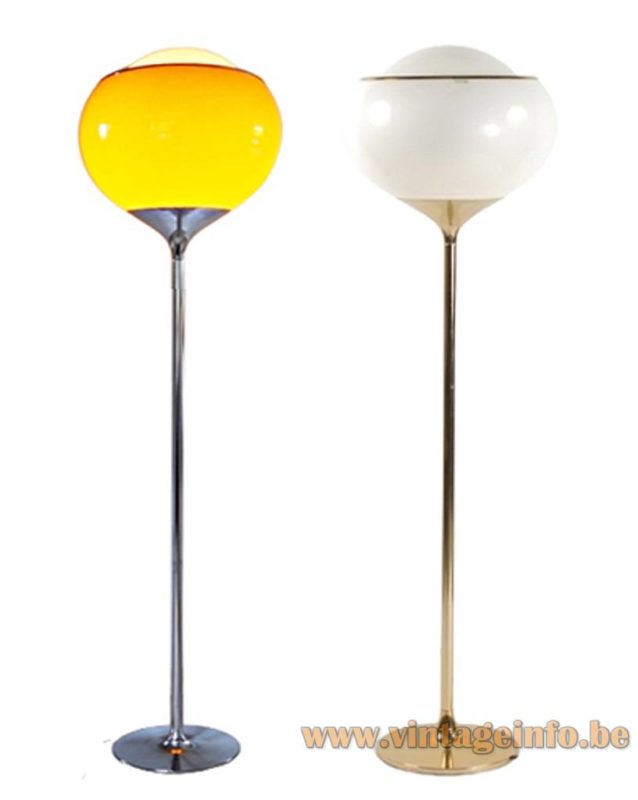 Harvey Guzzini Flash floor lamp yellow & chrome version + white & gold edition 1970s design