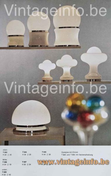 Opal Globe Table Lamp - 1973 LEOLA Catalogue Picture