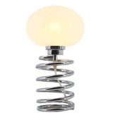 1980s spiral table lamp chrome metal spring base white opal glass lampshade globe B.H.V. France