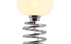 1980s spiral table lamp chrome metal spring base white opal glass lampshade globe B.H.V. France