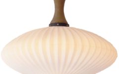 1950s opal ribbed glass pendant lamp white lampshade concave wood top & canopy Massive Belgium 1960s