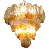 Murano glass leaves chandelier 36 amber & clear foliage parts chrome frame & chain 1970s 1980s Italy
