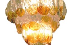 Murano glass leaves chandelier 36 amber & clear foliage parts chrome frame & chain 1970s 1980s Italy