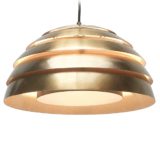 Hans-Agne Jakobsson Lamingo pendant lamp round brass coloured metal lamella lampshade 1960s 1970s Sweden E27 socket