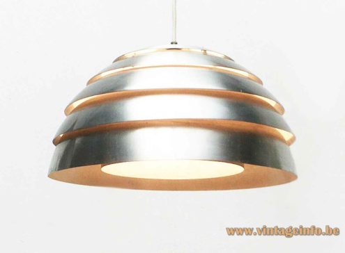 Hans-Agne Jakobsson Lamingo pendant lamp round chrome metal lamella lampshade 1960s 1970s Sweden E27 socket