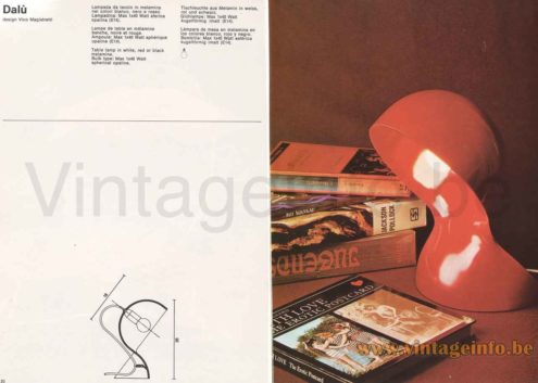 Artemide Dalù table lamp 1976 catalogue picture 1966 design Vico Magistretti Italy