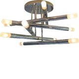 Boulanger chrome tubes ceiling lamp round metal ceiling plate 6 criss-cross tubes 12 E14 light bulbs