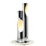 Estiluz tubes table lamp round white metal base 3 chrome pipes lampshade 1970s design Spain E27 sockets