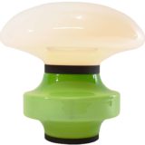 Green & white glass table lamp round base black ring mushroom lampshade 1960s 1970s design
