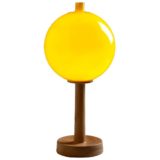 Luxus globe table lamp yellow glass lampshade round flat wood base & rod 1960s design model 1108 Sweden