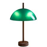 Luxus Mushroom table lamp round oak wood base & rod green acrylic lampshade 1960s design model 1103 Sweden