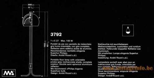Metalarte Floor Lamp 3792 1973 Catalogue Picture Text Design: André Ricard Spain
