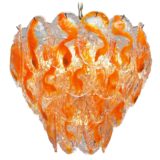 Orange glass leaves chandelier 40 shells chrome frame chain 12 lamp sockets 1960s 1970s Italy