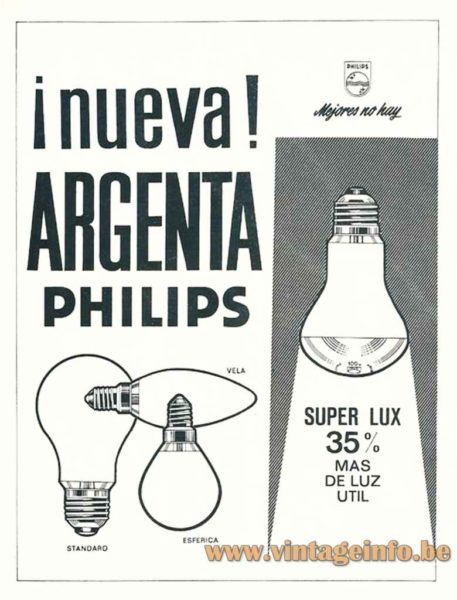 Philips Argenta Superlux Silver Tipped E27 Light Bulb Publicity 1960s Spain