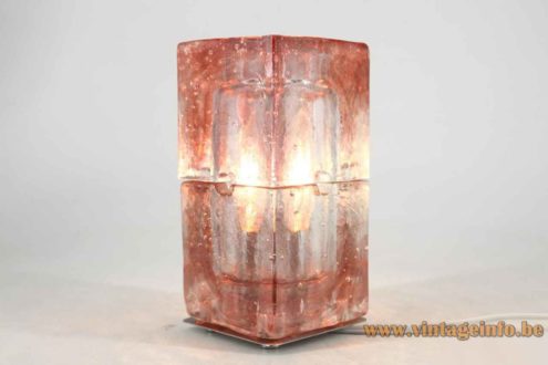 Pink Poliarte table lamp 2 stacked salmon glass cubes lampshade & base 1970s design: Albano Poli Italy