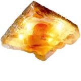 Square embossed flush mount clear & amber glass lampshade metal mount 1970s Murano Italy