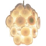 White Murano discs chandelier chrome wire frame 36 glass dishes lampshade Mazzega Vistosi 1960s 1970s Italy