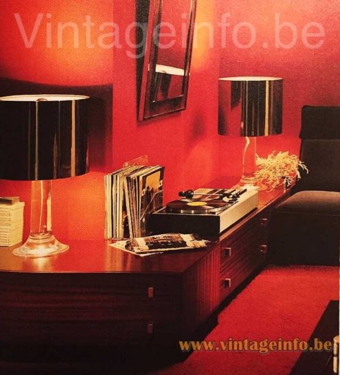 Harvey Guzzini Masselo table lamp 1970s catalogue picture atmosphere pair of lamps together