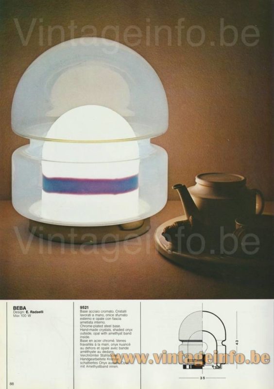 Lamperti Beba table lamp 1970s catalogue picture design: Ernesto Radaelli model 9521