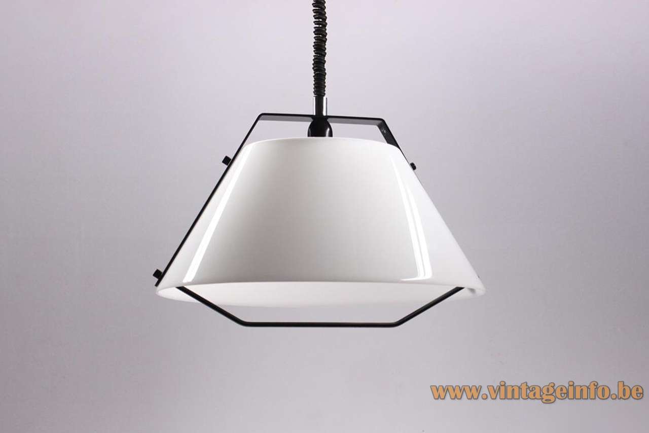 Metalarte Estel Pendant Lamp - 1980S Design: Estudi Blanc, Spain Metalarte Estel pendant lamp concial white acrylic lampshade rise & fall mechanisme black metal handle & parts 1980s Spain