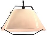 Metalarte Estel pendant lamp concial white acrylic lampshade rise & fall mechanisme black metal handle & parts 1980s Spain