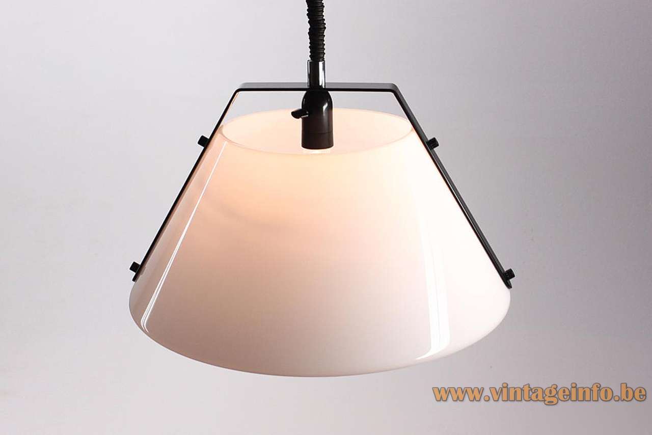Metalarte Estel Pendant Lamp - 1980S Design: Estudi Blanc, Spain Metalarte Estel pendant lamp concial white acrylic lampshade rise & fall mechanisme black metal handle & parts 1980s Spain