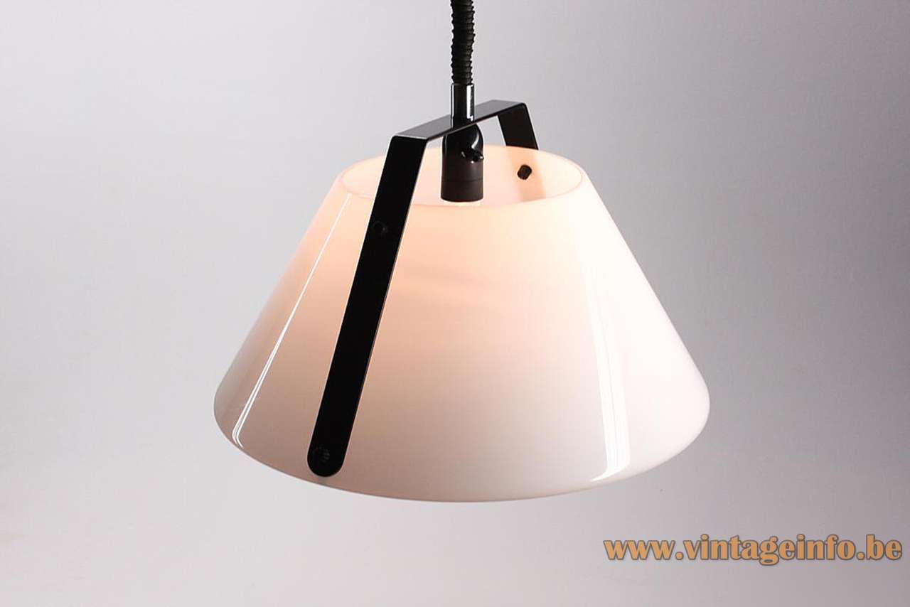 Metalarte Estel Pendant Lamp - 1980S Design: Estudi Blanc, Spain Metalarte Estel pendant lamp concial white acrylic lampshade rise & fall mechanisme black metal handle & parts 1980s Spain