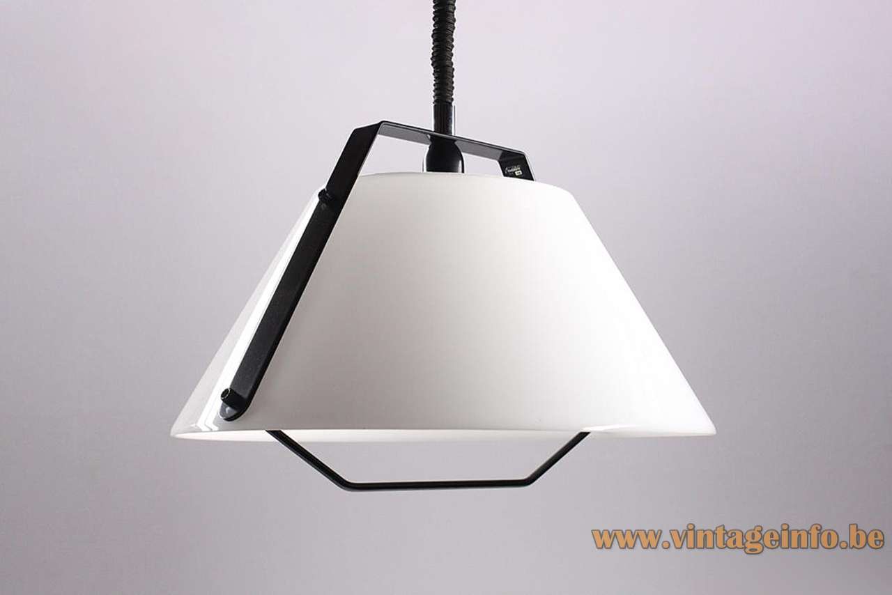 Metalarte Estel Pendant Lamp - 1980S Design: Estudi Blanc, Spain Metalarte Estel pendant lamp concial white acrylic lampshade rise & fall mechanisme black metal handle & parts 1980s Spain