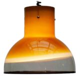 Peill+Putzler Juist pendant lamp model 1417 yellow-brown-amber glass bell lampshade black rim rise & fall spiral 1970s 1980s