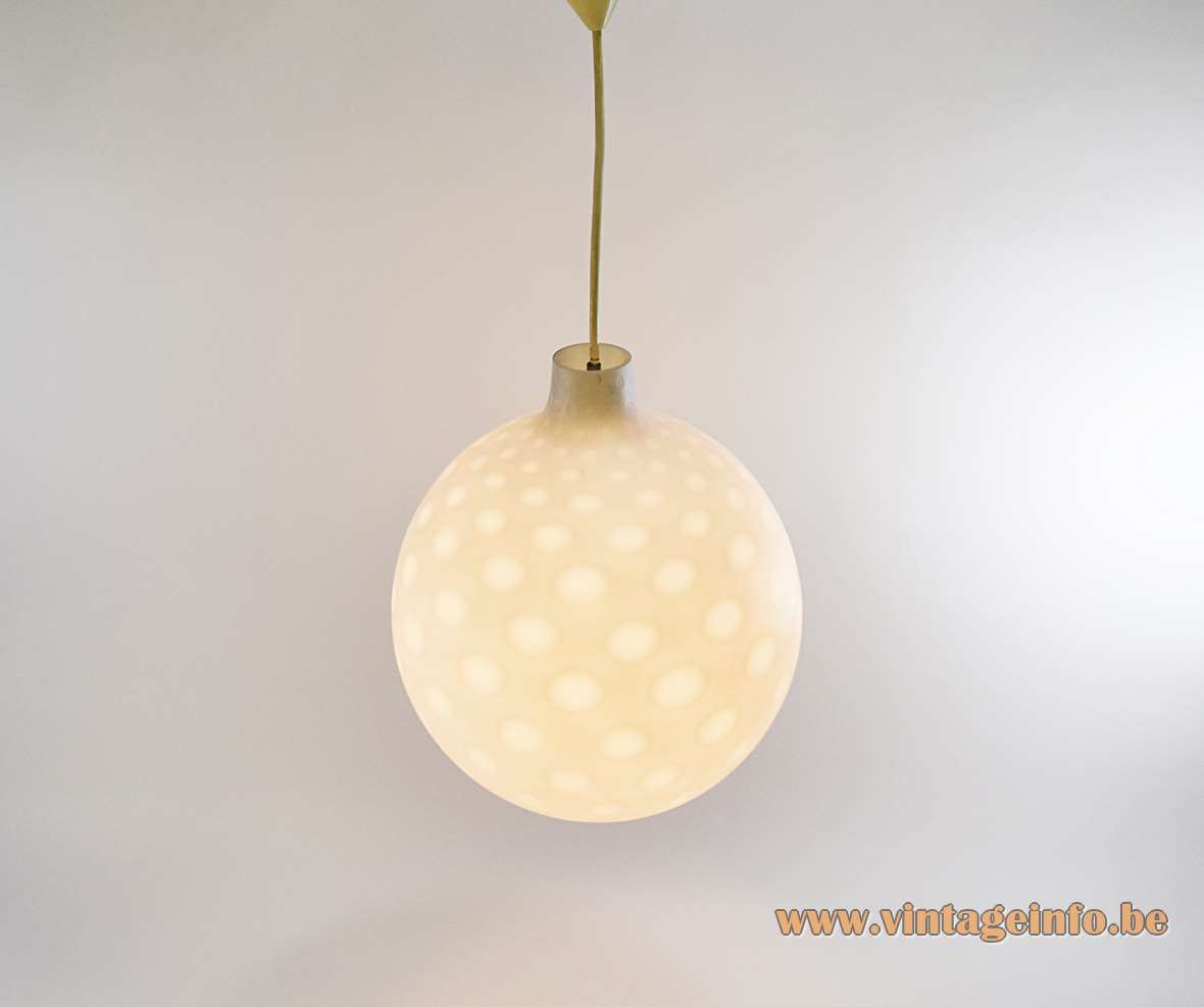Peill + Putzler Lissabon Pendant Lamp - 1950s Design: Aloys Ferdinand Gangkofner Peill + Putzler Lissabon pendant lamp white opal glass globe dotted lampshade design: Aloys Ferdinand Gangkofner 1950s 1960s