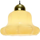 Peill+Putzler Mainau pendant lamp big vanilla yellow glass handkerchief lampshade 1970s Germany E27 socket