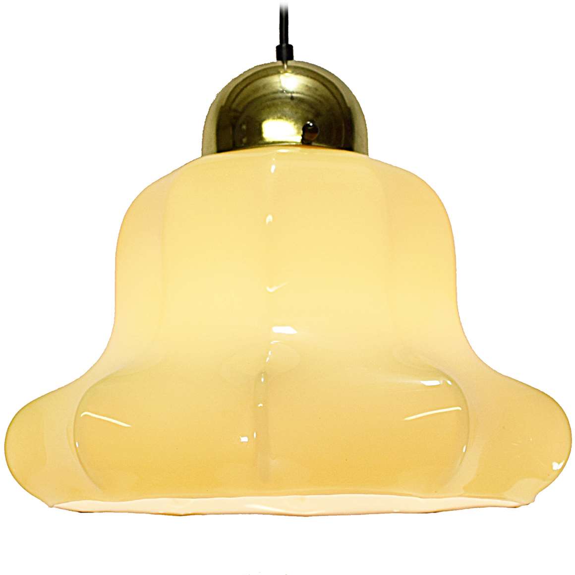 Peill + Putzler Mainau pendant lamp big vanilla yellow glass handkerchief lampshade 1970s Germany E27 socket
