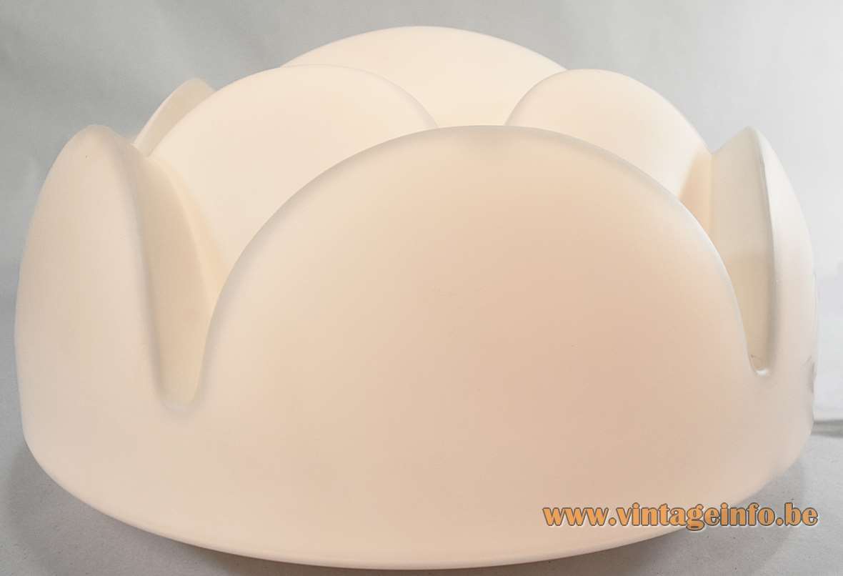 Peill + Putzler Nizza Flush Mount - Wall Lamp - 1970s, 1980s, Germany Peill + Putzler Nizza flush mount wall lamp round white opal frosted glass artichoke flower lampshade 1970s ceiling lamp