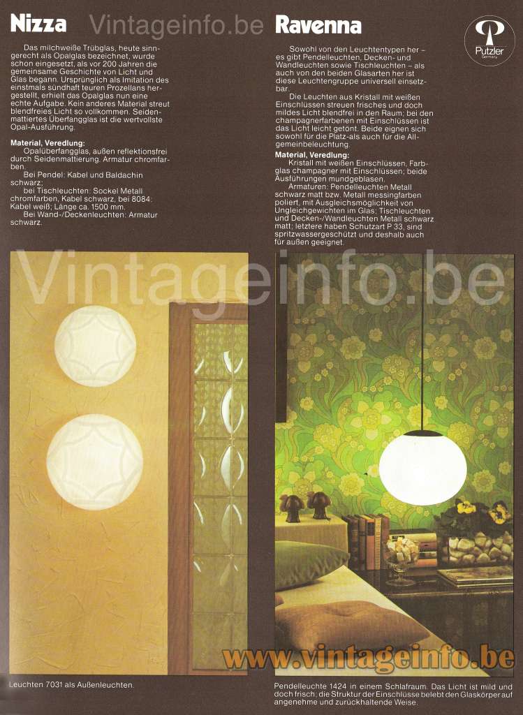 Peill + Putzler Nizza flush mount or wall lamp 1978+79 catalogue picture model 7031 + Ravena model 1424