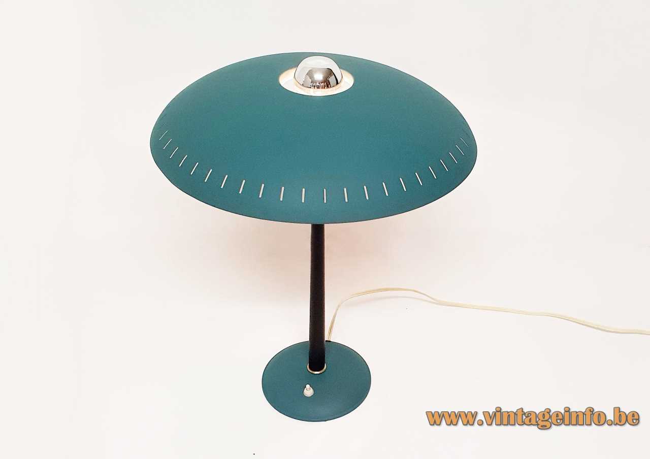 Philips Senior Desk Lamp - 1950s, 1960s Design, The Netherlands Philips Senior desk lamp round blue base conical rod UFO mushroom lampshade + hole 1950s 1960s