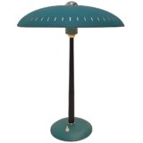 Philips Senior desk lamp round blue base conical rod UFO mushroom lampshade + hole 1950s 1960s
