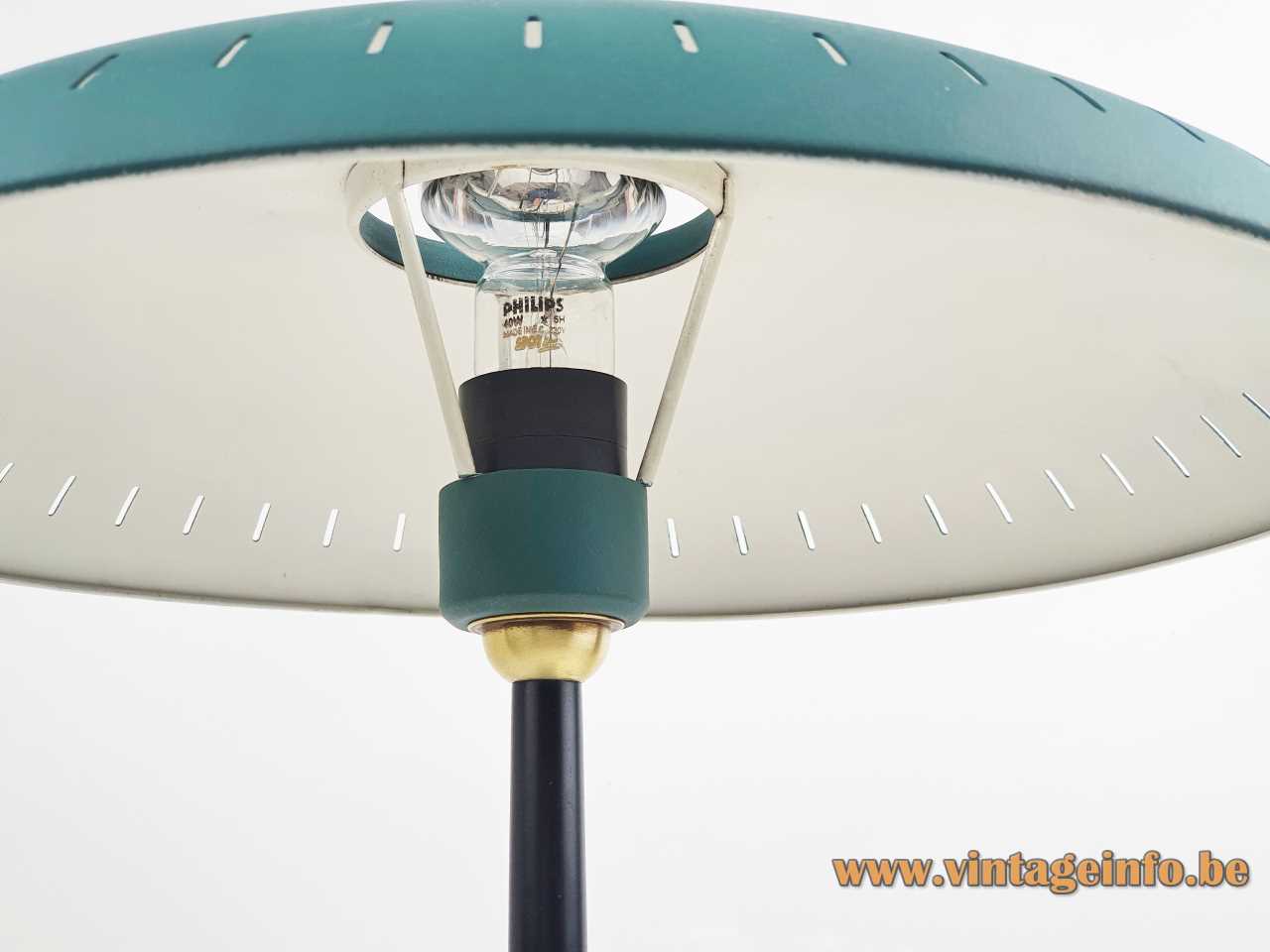 Philips Senior Desk Lamp - 1950s, 1960s Design, The Netherlands - Inside View Philips Senior desk lamp inside white mushroom lampshade blue top E27 socket 1950s 1960s