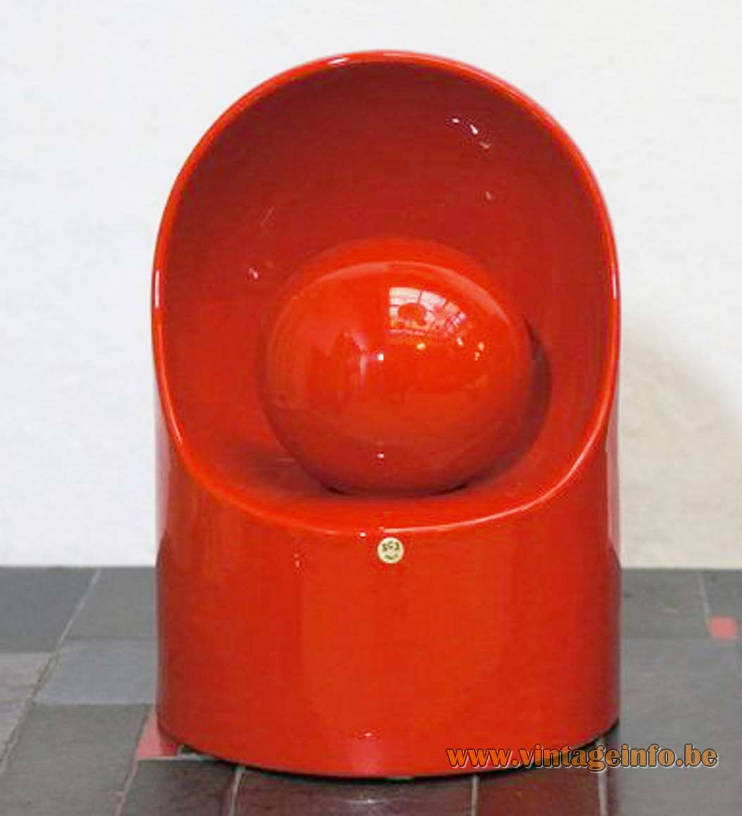 SC3 Venezia Table Lamp - 1970s Design: Not Marcello Cuneo SC3 Venezia table lamp red glazed ceramics base & eclipse lampshade 1960s 1970s design Philips