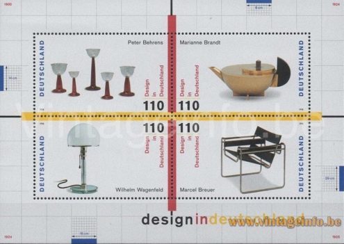 Wagenfeld Bauhaus table lamp - 1998 4 Deutsche Post stamps "design in Germany"