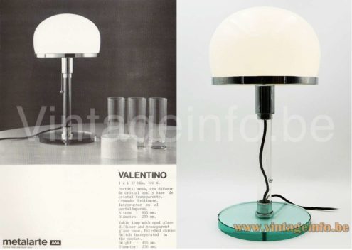 Wagenfeld Bauhaus table lamp - 1970s Metalarte Spain catalogue picture - Carl Jacob Jucker version - Imago DP, Italy