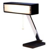 1960s adjustable Boulanger desk lamp rectangular black metal base thick chrome slat right-angled lampshade acrylic diffuser Model 4456 Belgium