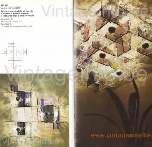 AV Mazzega Ghiaccio ceiling lamp model LP 256 clear & brown tobacco & purple 1970s catalogue 7 picture design: Carlo Nason Murano Italy