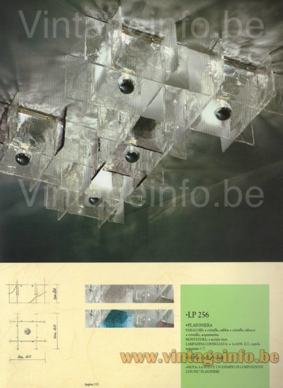 AV Mazzega Ghiaccio ceiling lamp or wall lamp model LP 256 clear & brown tobacco & purple 1993 catalogue picture design: Carlo Nason Murano