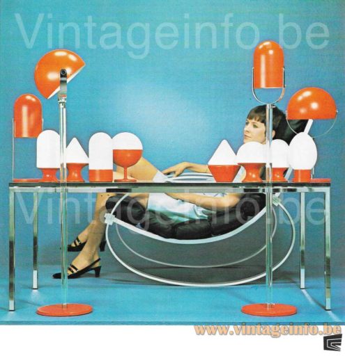 Cosack cone table lamp 1968-1969 catalogue picture models: 7911, 7912, 7913, 7914, 7915, 7916, 7917, floor: 8268, 8267 table: 7926, 7927