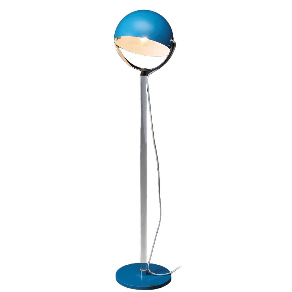 Cosack floor lamp 8268 blue round flat base clear acrylic stem chrome hinge adjustable half round globe lampshade 1960s design Germany