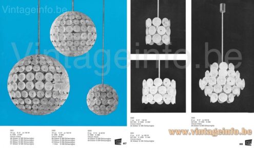 Cosack glass discs wall lamp 1968 catalogue pictures pendant lamps & chandeliers models 3300, 3301, 3305, 3260 & 3259