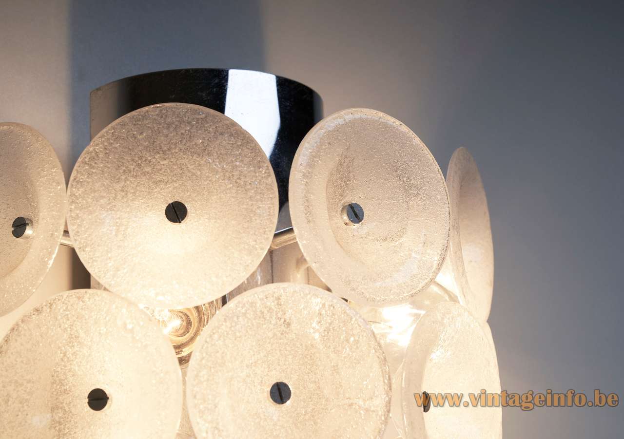 Cosack Glass Discs Wall Lamp - 1960s, 1970s, Bubble Glass Design, Germany Cosack glass discs wall lamp half round chrome wall mount 14 blown bubble glass slices lampshade 1960s 1970s design Germany close-up