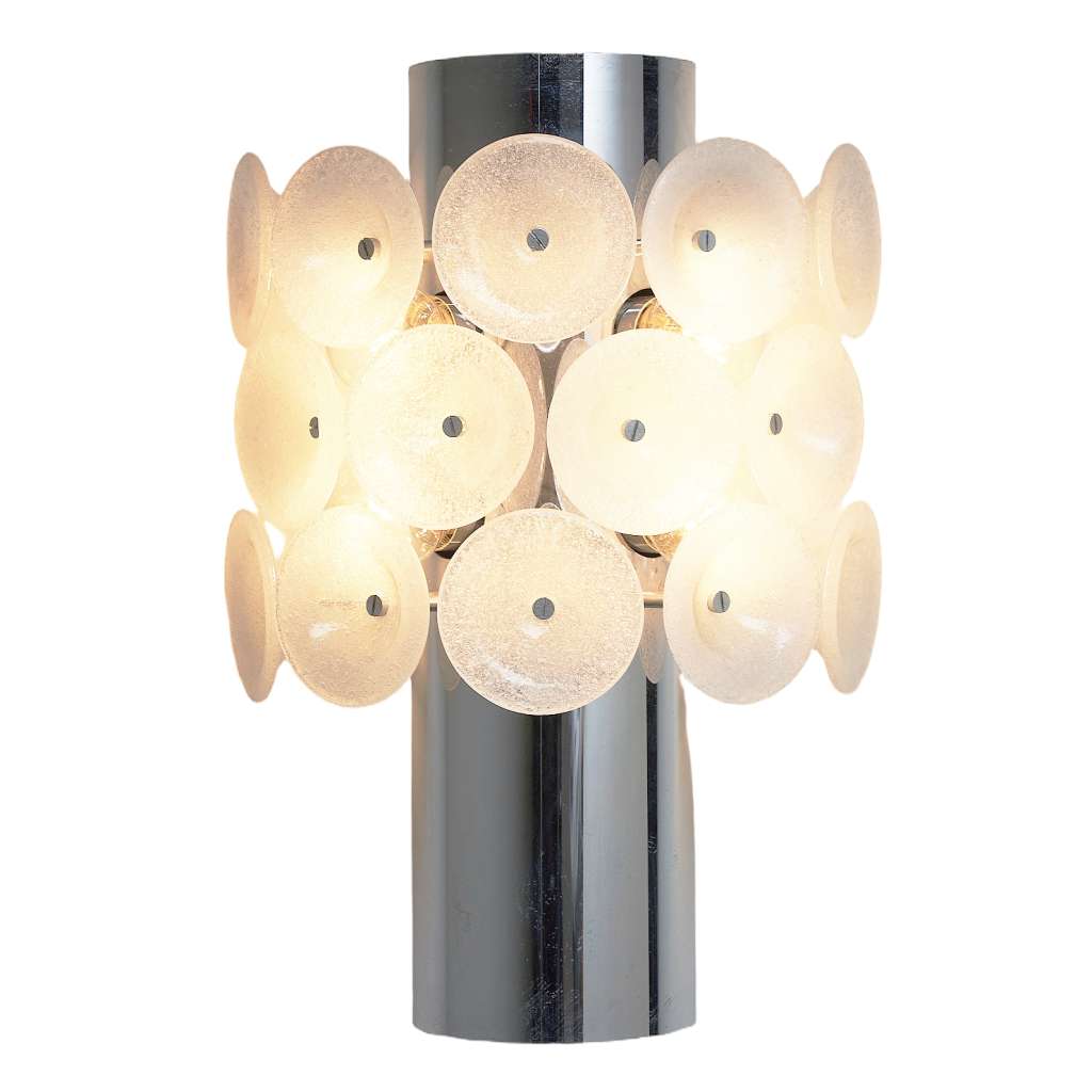 Cosack glass discs wall lamp half round chrome wall mount 14 blown bubble glass slices lampshade 1960s 1970s design Germany