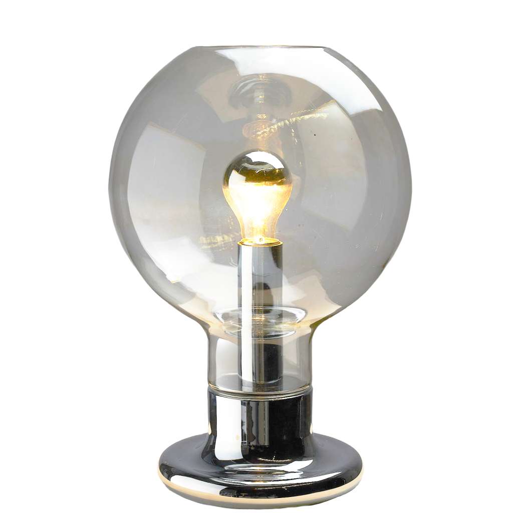 Cosack glass globe table lamp 7974 round chromed metal base clear spheare lampshade E27 socket 1970s design Germany