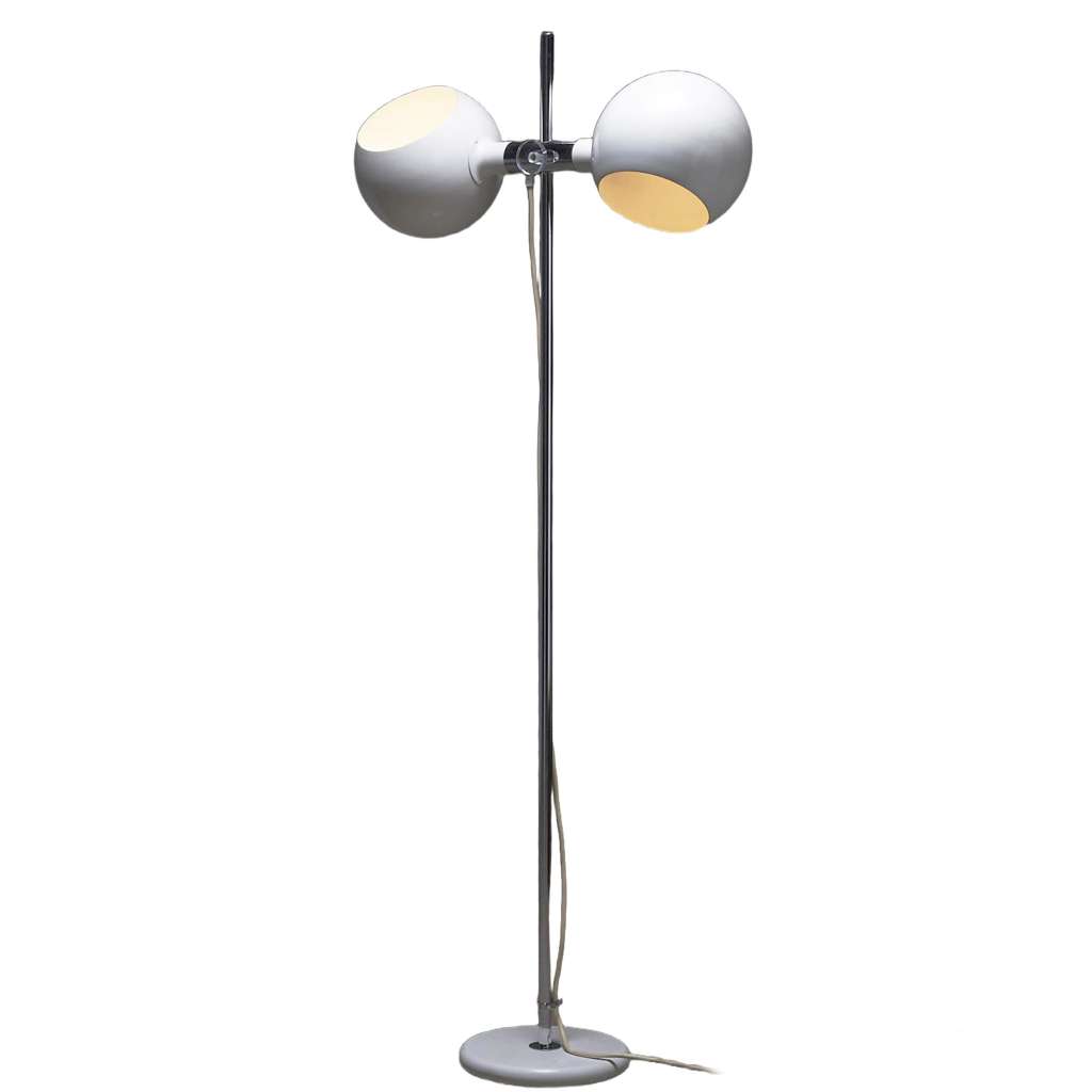 Cosack globes floor lamp 8271 round white metal base chrome stem adjustable pivoting sphere lampshades 1970s Germany